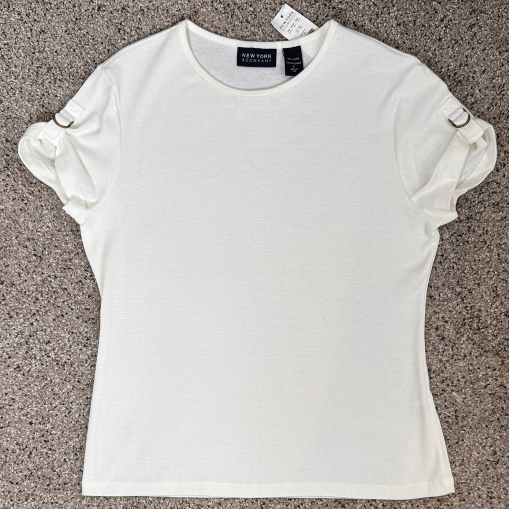 New York & Company Short-Sleeve Tee with Ring Sleeve Detail